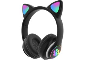 Resim Acl Kedi Kulaklı Bluetooth Kablosuz Renkli Işıklı Rgb Çocuk Oyuncu Kulaklık Hafıza Kartı Aux Girişli Kulak Üstü Kulaklık 
