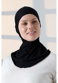 Resim Pratik Boyunluklu Geçmeli Büyük Tesettür Bone - Siyah Siyah 