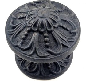 Resim Antika Tarz Dekoratif Pirinç Çiçekli Kapı Tokmağı - 80 mm Çap, Oksit 