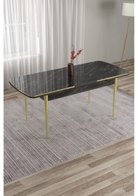 Resim Canisa Nira Serisi 70x114 Mdf Siyah Mermer Desen Mutfak Masa Takımı 4 Siyah Sandalye Gold Detay Siyah Mermer Desen Siyah Sandalye Ayaklar Gold 