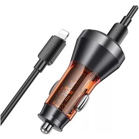 Resim Hoco Nz12d Lucky Pd60w 2 Type-c + Usb Girişli Araç Çakmaklık Hızlı Şarj Aleti + Type-c To İphone Kablolu 1metre Turuncu 