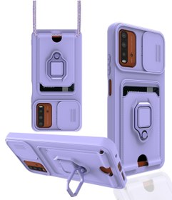 Resim AQUA AKSESUAR Xiaomi Poco M3 Kılıf Ipli Ve Lens Korumalı Renkli Yüzüklü Askılı Telefon Kılıfı - Lila 