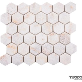 Resim Tuqco Doğaltaş Fileli 2" Hexagon Golden Eskitme Mermer Mozaik 