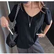 Resim Kadınlar İçin Modal V Yakalı Bol Büyük Beden Düz Omuzlu Kısa Kollu Tişört Konjac Moru 