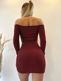 Resim Pink Life Kırmızı Taş Desenli Simli Birinci Sınıf Tuşeli Elbise-Kırmızı 