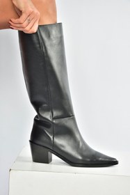 Resim Fox Shoes V654082103 Siyah Hakiki Deri Kalın Topuklu Kadın Çizme 