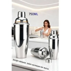 Resim Pileli Store 750 ml Inox Shaker - Kokteyl Karıştırma Kabı Süzgeçli Bar Shaker Paslanmaz Çelik 