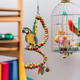 Resim Esnek Paslanmaz Çelik Kuş Tüneği Standı Kenevir Halatlı - Papağanlar, Muhabbet Kuşları ve Kuş Evcil Hayvanları İçin saç tokası Bileme Çatalı, Bükülebilir Çiğneme Çubukları, Kafes Aksesuarları İçin İdeal 