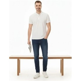 Resim Erkek Pike Kumaş Düğmeli Yaka Regular Fit Günlük Kısa Kol Tişört T-shirt - Beyaz Beyaz 