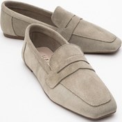 Resim Rubra Bej Süet Hakiki Deri Kadın Loafer Ayakkabı Bej Süet 