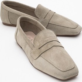 Resim Rubra Bej Süet Hakiki Deri Kadın Loafer Ayakkabı Bej Süet 