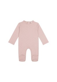 Resim Antebies Organik Pembe Kalp Jakarlı Çıtçıtlı Uzun Kollu Kız Bebek Patikli Tulum 