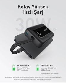 Resim Anker Zolo Powerbank (10K, 30W, Dahili USB-C Kablo) - Siyah - A1688 (Anker Türkiye Garantili) 