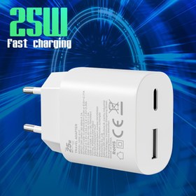 Resim 2-Port USB A+C Süper Hızlı Şarj 25W Güç Adaptörü, 110V/220V, 20-30W Çıkış Gücü, AB Fiş Adaptörü Kamu ile Kamu Bağlantı Polariyeti, for iPhone Xiaomi için Hızlı Şarj for samsung için Beyaz Tüm Mevsimler için Uygun 