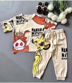 Resim Hakuna Matata Eşofman Alt + Tişört Takımı 1-6 Yaş-194 Bej 