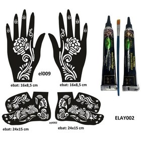 Resim Airbrush Tattoo Gül Model El + Ayak Kına Kalıpları + Tüp Kına 2'li + Fırça 