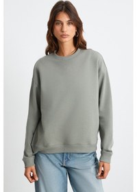Resim Grimelange Maıja Kadın Bisiklet Yaka İçi Polarlı Oversize Fit Basic Açık Haki Sweatshirt Açık Haki 