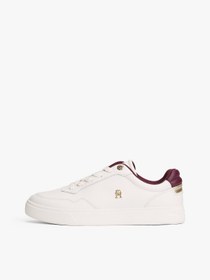 Resim Tommy Hilfiger Kadın TH Monogram Plaque Court Sneakers - Beyaz/Bordo 