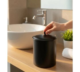 Resim İsaoğlu Yapı Siyah Retro Çöp Kovası Paslanmaz Çelik Materyal Mat Siyah Banyo Çöp Kovası 