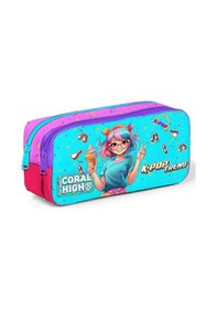 Resim Coral High Kids Pembe Turkuaz K-pop Desenli İki Bölmeli Kalem Çantası 12118 Pembe - Turkuaz 