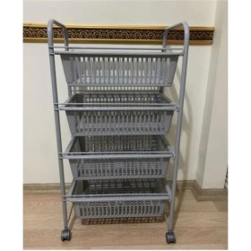 Resim 4 Katlı Gri Renk Metal Gövdeli Tekerlekli Çekmeceli Sebze ve Meyvelik 