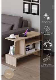 Resim Sümela Raflı Yan Sehpa - Gazetelik, Dergilik, Kitaplık Meşe 