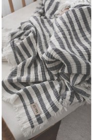Resim ZEYPBA 4 Katlı Müslin Örtü Antrasit Çizgili 110x110 cm (Bebek & Çocuk İçin) % 100 Pamuk 