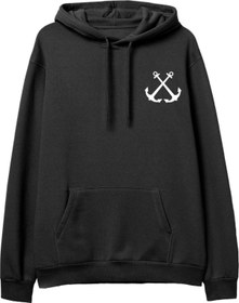 Resim Anchor Baskılı Siyah Hoodie 