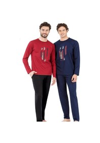 Resim Pierre Cardin 6063 Erkek Uzun Kollu Bisiklet Yaka Pijama Takımı-lacivert Siyah 