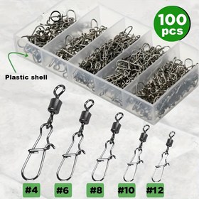 Resim 100 Adet Sağlam Balıkçılık Fırdöndü Bağlantı Elemanı - Paslanmaz, Güvenli Bağlama için Kancalı, Tatlısu ve Tuzlu Su Balıkçılığı İçin İdeal - JSFUN, Dayanıklı Fırdöndüler, Pas Dirençli, Açık Hava Sporcuları 