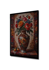 Resim Görkemli Vazo Çiçek Buketi Yağlı Boya Görünümlü Ahşap Ev,antre,ofis,mutfak Tablo Çerçeve Görünümlü-5-644 - 90 X 60 