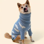 Resim Gök Mavisi Evcil Hayvan Örgü Balıkçı Yaka Kazak Beyaz Bulut Desenli - Küçük ve Orta Boy Köpekler için Rahat Kış & Sonbahar Süveteri (Bichon Frise, Dachshund, Schnauzer, Yorkie) - Makinede Yıkanabilir, Konforlu Köpek Giysisi 