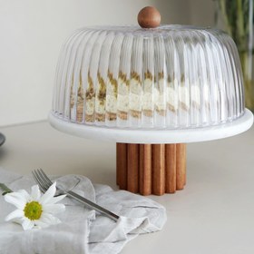 Resim Fanuslu Kek Standı Ruffles Ayak, Beyaz Mermer, 25 cm 