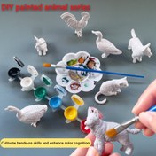 Resim 9 parça çocuk boyama seti (6 hayvan figürü + 6 renk + 1 fırça + 1 palet) - beyaz PVC malzeme, 20 dakika içinde yıkanabilir ve yeniden boyanabilir, çocuğunuzun hayal gücünü özgür bırakın. Mükemmel hediye 