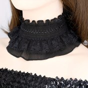 Resim Kadınlar İçin Siyah Dantel Choker Boyunluk - Çiçekli Fırfırlı Sahte Yaka Eşarp, Şal Tarzı Kolye veya Bandana için Çok Amaçlı Aksesuar, Açık Bej Renkli Boyun Kusurlarını Örtücü, Modaya Uygun Boyun Aksesuarı, Trendy Atkı, Zarif Kumaş Aksesuar 