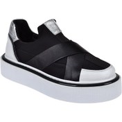 Resim Pullman Hakiki Deri Üzeri Likralı Kadın Ayakkabı Plm-34123 Siyah Beyaz Siyahbeyaz 