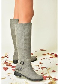 Resim Fox Shoes Gri Süet Kısa Topuklu Kadın Çizme E726203402 Gri 