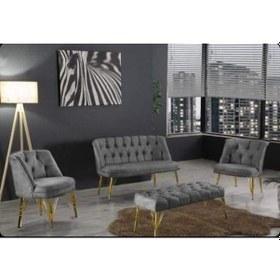 Resim Gri Cay Seti Metal Ayak 2 1 1 Puf Hediye 