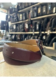 Resim Trg Polo Bordo Nokta Desen Hakiki Deri Erkek Kemeri 