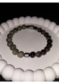 Resim Labrodorit - Obsidyen - Hematit Karışımı Sertifikalı Doğal Taş Bileklik Çok Renkli 
