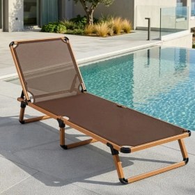 Resim Missidea Alüminyum Katlanır ve Taşınır Şezlong Teak+Gold Black 