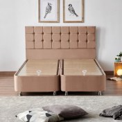 Resim Niron Rama Baza ve Başlık Seti 150 x 200 cm Çift Kişilik Sütlü Kahve Metal Profil Baza ve Başlığı Soho Kumaş 