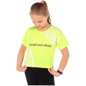Resim Toontoy Kids Toontoy Kız Çocuk Baskılı Bisiklet Yaka Kısa Kollu Tişört Neon Sarı 