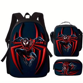 Resim Resmi Lisanslı Marvel Spider-Man Serisi Üç Parça Sırt Çantası Seti, Karikatür Stili Çift Omuz Çapraz Çanta, Kalem Kutusu, Kırtasiye Organizatörü, Kolej Stili Rahat Çanta, Bilgisayar Tablet Depolama Çantası, Seyahat Taşınabilir Organizatör Üç Parça Seti 