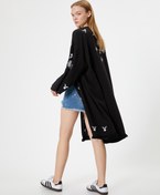 Resim Midi Kimono Nakışlı Oversize Asimetrik Kesim 