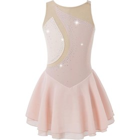 Resim Koyu Mavi Çocuk Kız Şekil Buz Pateni Leotard Elbise Örgü Splice Paten Dans Performansı Kostüm Koyu Mavi 