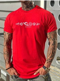 Resim Space Created T-shirt - Kırmızı Baskılı Oversize Bisiklet Yaka Kısa Kol Tişört Kırmızı 