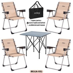 Resim 4 Adet Katlanır Kamp Sandalyesi Ve Alüminyum Masa Seti - Rock Dark - Bej - Taşıma Çantalı Çok Renkli 