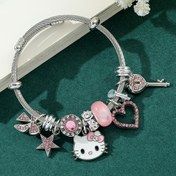 Resim Sanrio için for hello kitty Sevimli Emaye Bilezik | Ayarlanabilir Hollow Heart ve Rhinestone Bow Charm | Sentetik Taş, Çinko Alaşımı | Günlük Giyim ve Anneler Günü Hediyesi için İdeal | Y2K Tarzı Takı, Charm Bilezik 