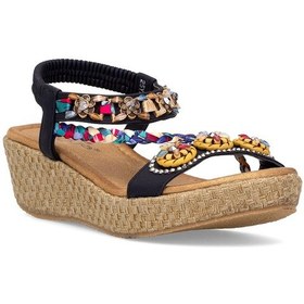 Resim Guja 25y153-2 Kadın Taşlı Düz Sandalet Siyah Siyah 